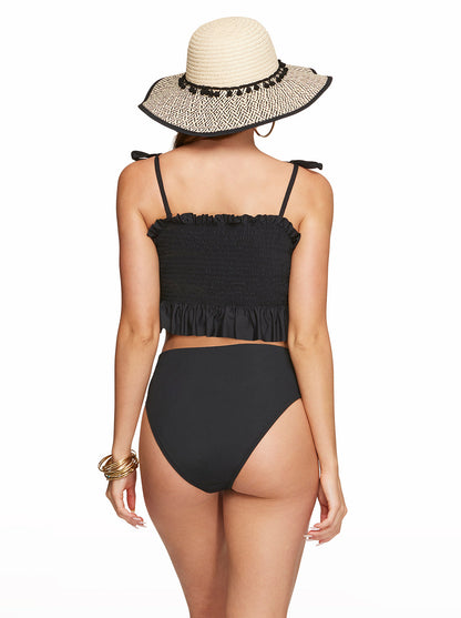 Solid Smocked Bandeau Top in Black - Jessica Simpson Women