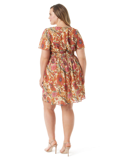 Vilma Button Front Dress in Apricot Sherbet Paisley - Jessica Simpson Women