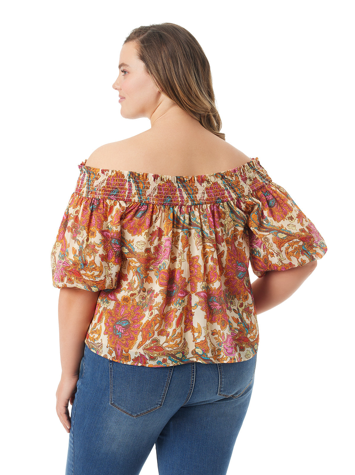 Rosiya Off Shoulder Top in Apricot Sherbet Paisley - Jessica Simpson Women