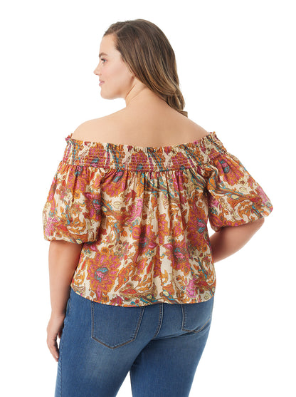 Rosiya Off Shoulder Top in Apricot Sherbet Paisley - Jessica Simpson Women