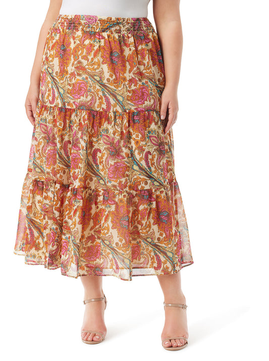 Sunita Tiered Skirt in Apricot Sherbet Paisley - Jessica Simpson Women
