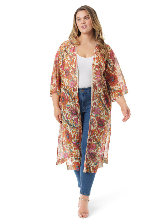 Calie Kimono in Apricot Sherbet Paisley - Jessica Simpson Women