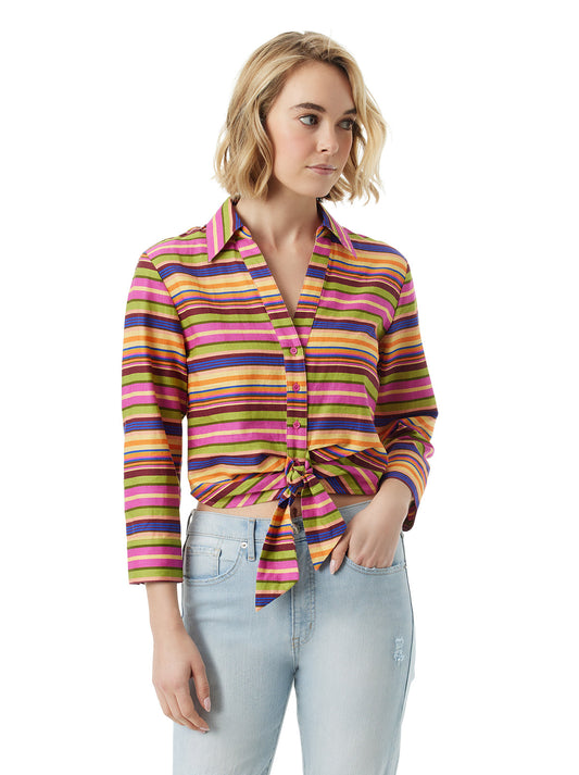 Wisteria Tie Front Top in Rainbow Stripe - Jessica Simpson Women