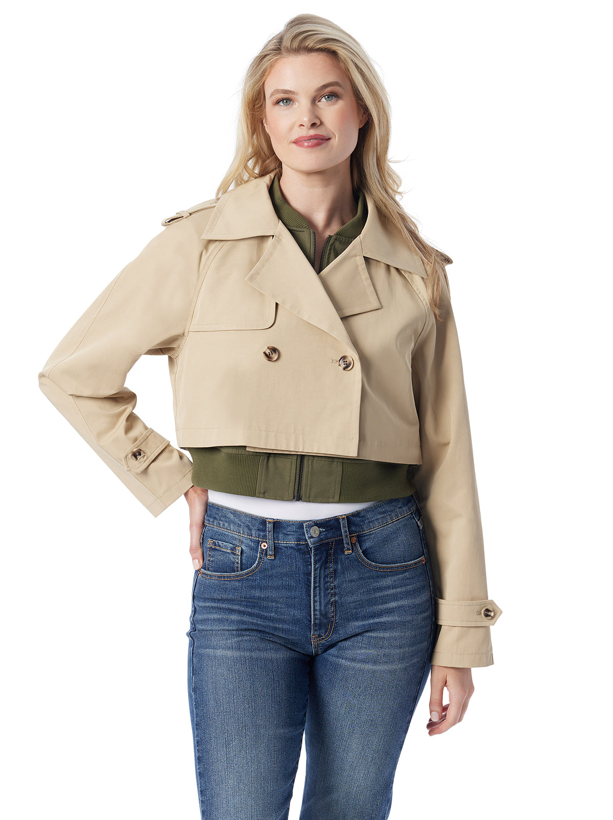 Trench Bomber Jacket in Khaki - Jessica Simpson Women