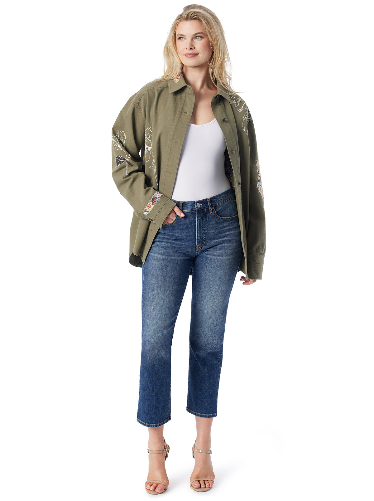 Embellished Shacket in Bronze Green - Jessica Simpson Women