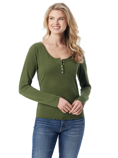 Tahani Henley Top in Bronze Green - Jessica Simpson Women