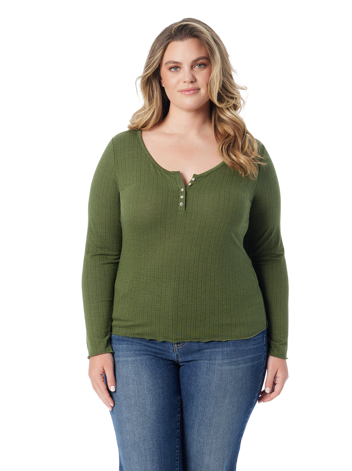 Tahani Henley Top in Bronze Green - Jessica Simpson Women