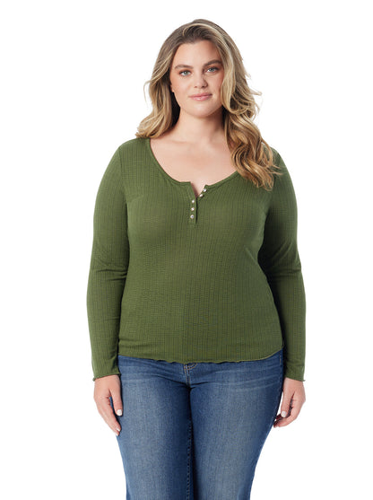 Tahani Henley Top in Bronze Green - Jessica Simpson Women