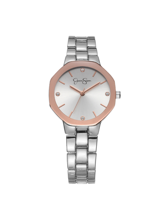 Rose Mettalic Bezel Bracelet Watch in Silver Tone - Jessica Simpson Accessories