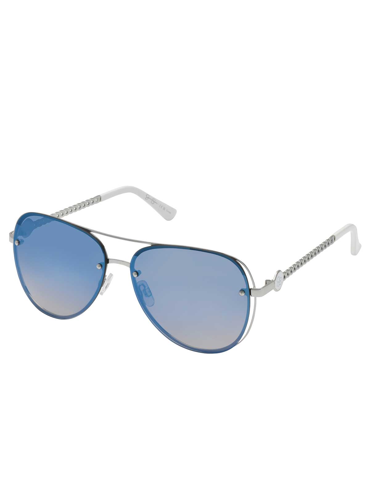 Chic Aviator Pilot Sunglasses in Silver & White - Jessica Simpson Accessories