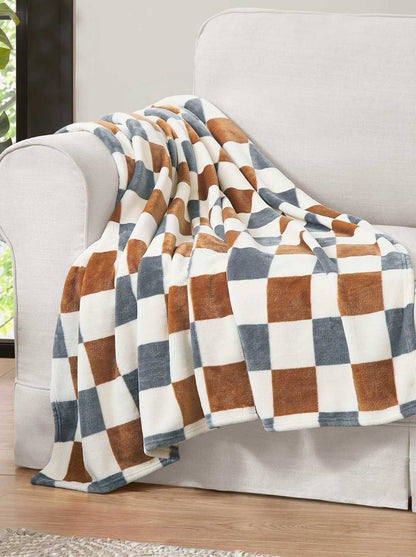 Emery Checkerbaord Plush Throw in Rust & Grey - Jessica Simpson Home