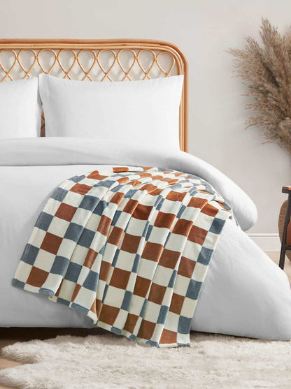 Emery Checkerbaord Plush Throw in Rust & Grey - Jessica Simpson Home