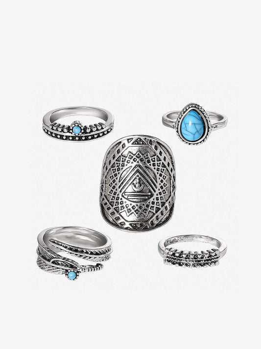 5-Piece Ring Set with Turquoise - Jessica Simpson Accessories