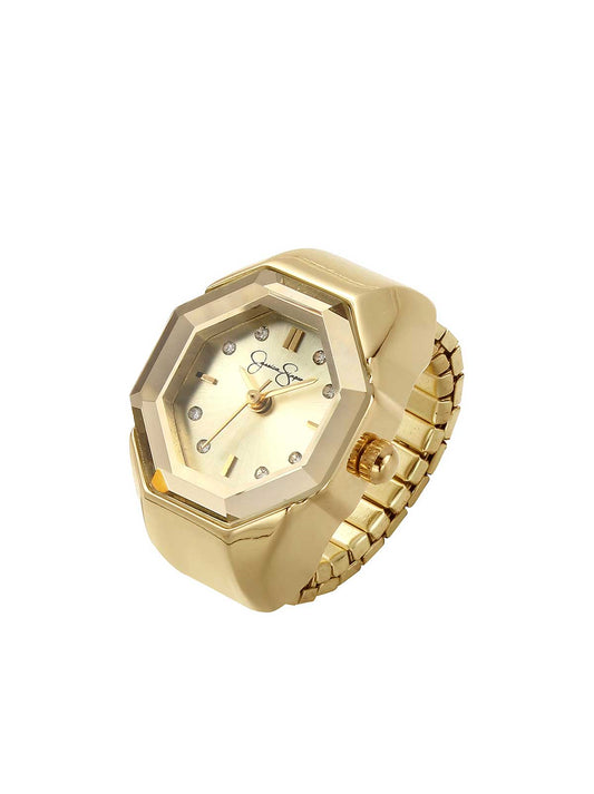 Faceted Bezel Crystal Ring Watch in Gold - Jessica Simpson Accessories