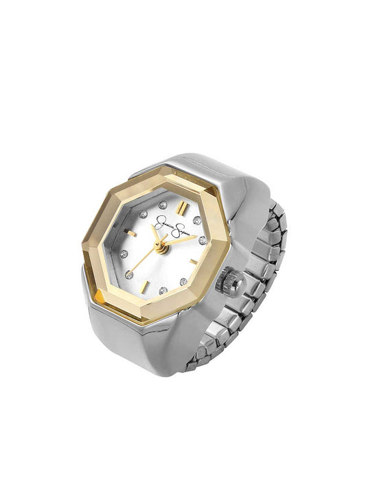 Faceted Bezel Crystal Ring Watch in Silver - Jessica Simpson Accessories