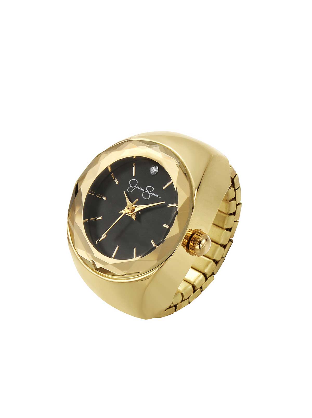 Faceted Bezel Single Crystal Ring Watch in Gold - Jessica Simpson Accessories