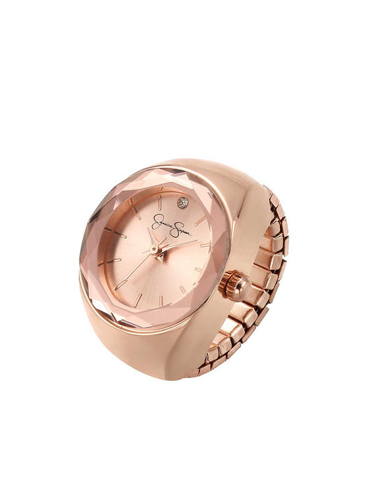Faceted Bezel Single Crystal Ring Watch in Rose Gold - Jessica Simpson Accessories