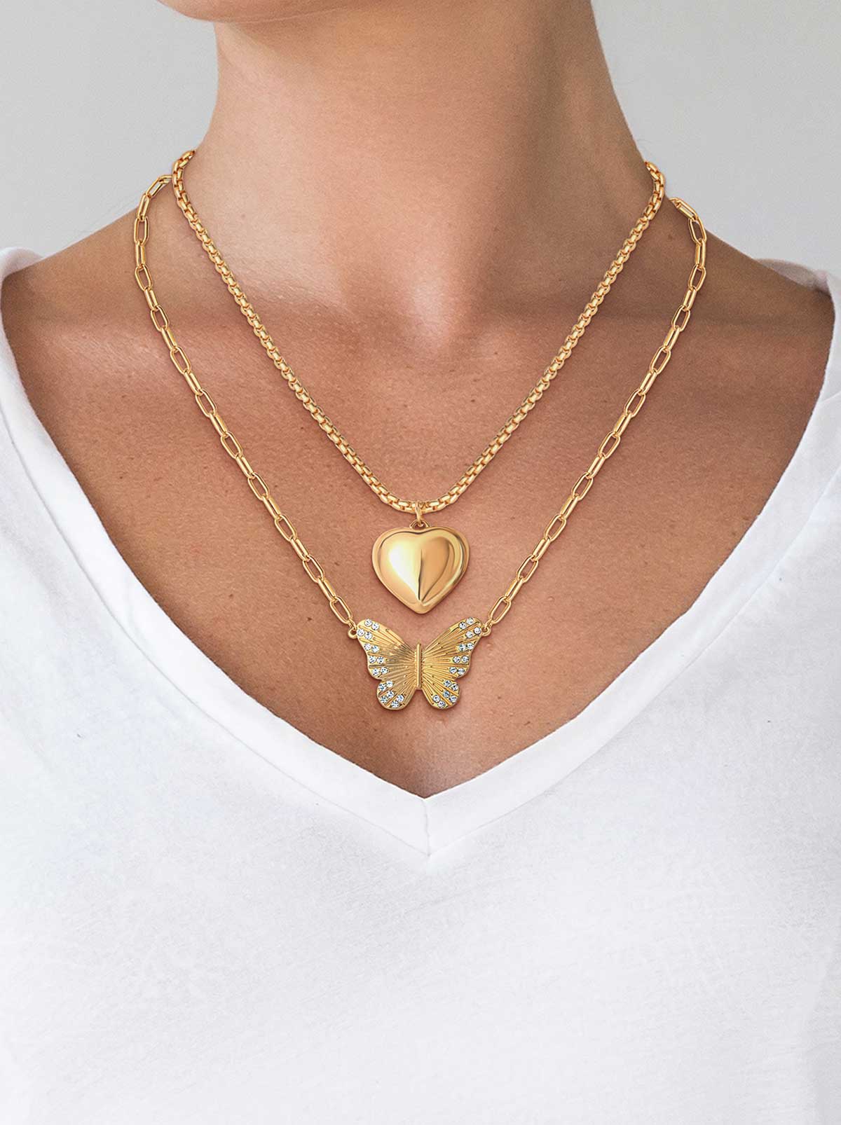 Butterfly Heart Layered Necklace - Jessica Simpson Accessories