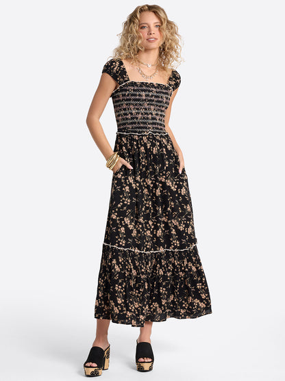 Clarice Maxi Dress in Obsidian Wispy Ditsies - Jessica Simpson Women