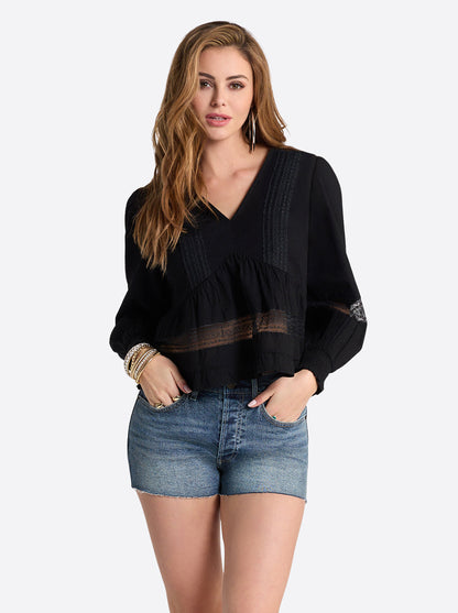 Elsie Babydoll Blouse in Black - Jessica Simpson Women
