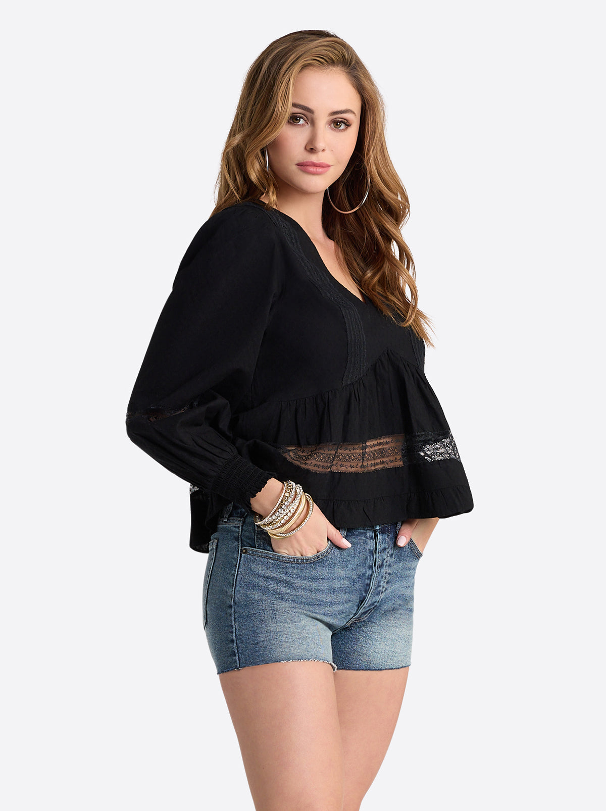 Elsie Babydoll Blouse in Black - Jessica Simpson Women