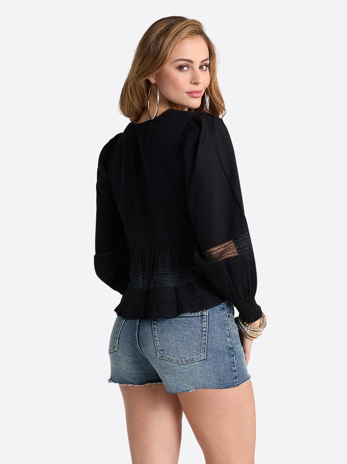 Elsie Babydoll Blouse in Black - Jessica Simpson Women