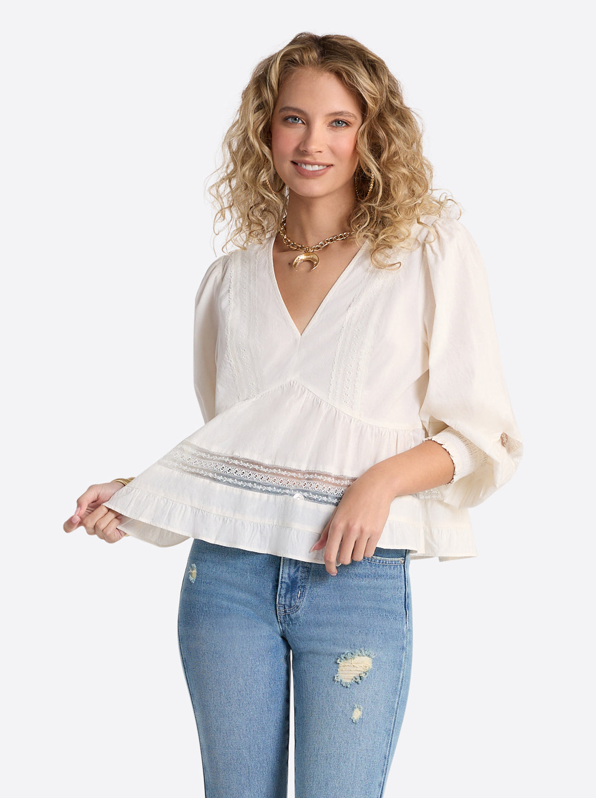 Elsie Babydoll Blouse in Buttercream - Jessica Simpson Women