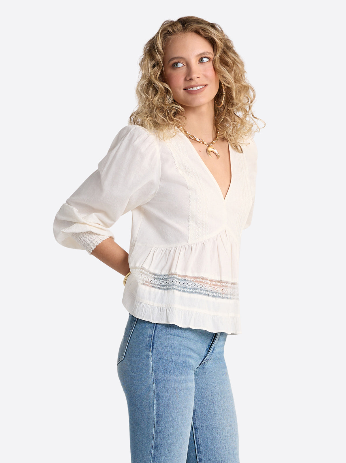 Elsie Babydoll Blouse in Buttercream - Jessica Simpson Women