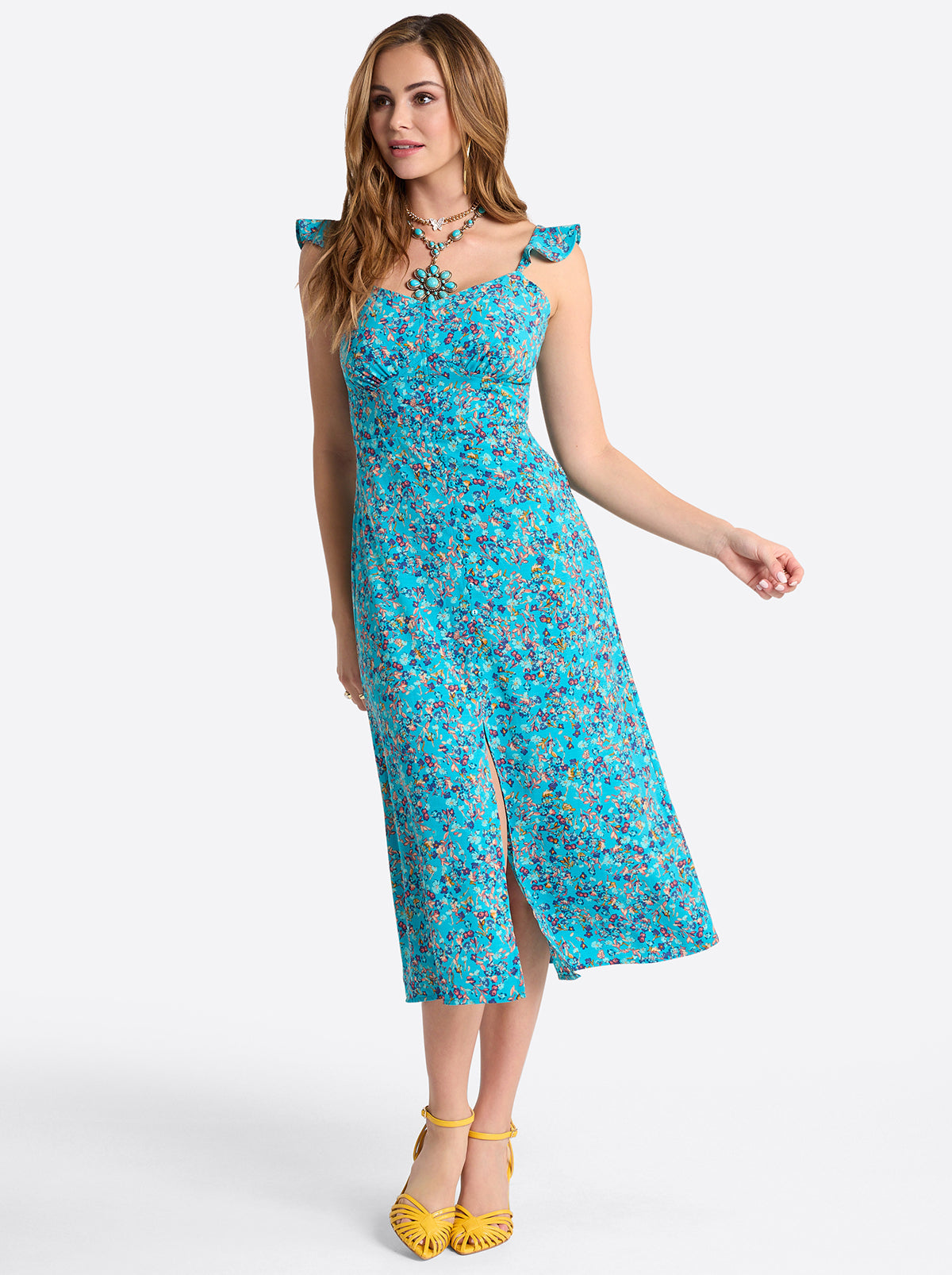 Sahira Dress in Tile Blue Acrylic Ditsy - Jessica Simpson Women