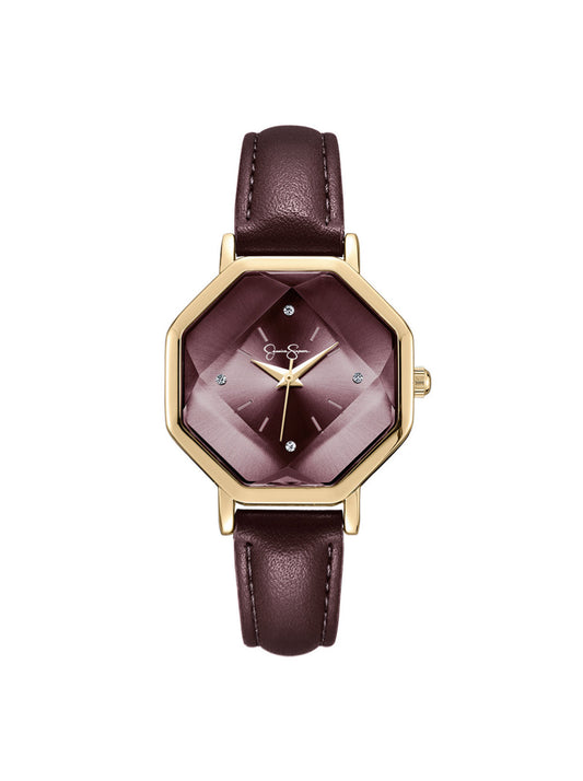 Octagonal Face Watch in Burgundy - Jessica Simpson Accessories