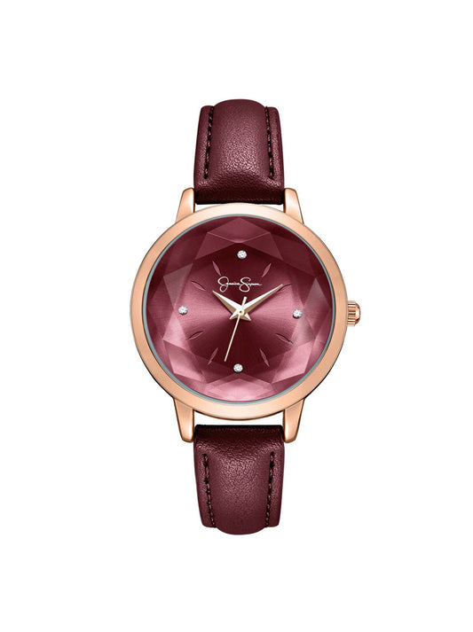 Faceted Glass Watch in Burgundy - Jessica Simpson Accessories