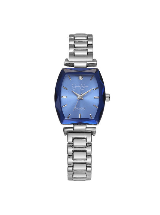 Faceted Bezel Bracelet Watch in Silver & Blue - Jessica Simpson Accessories